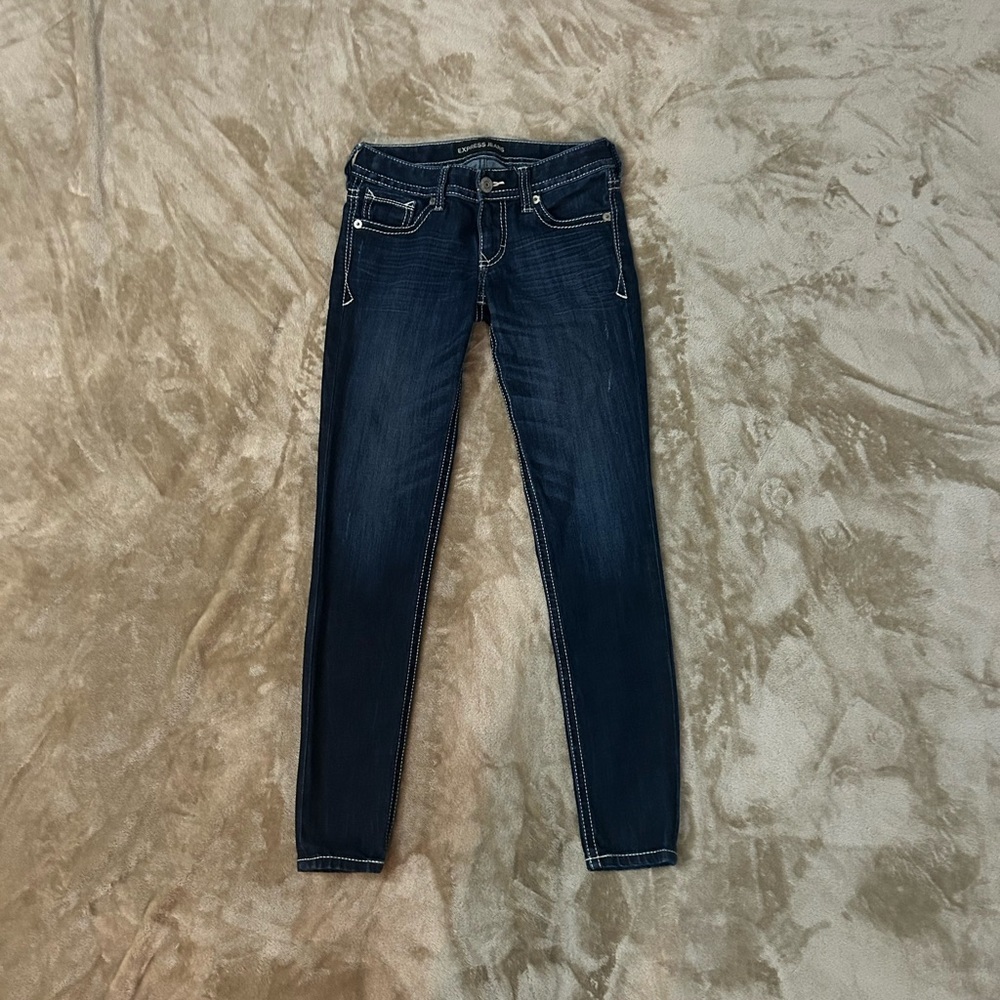 Express Stella Low rise Legging Jeans 0R Dark Wash Stretch - Picture 1 of 11